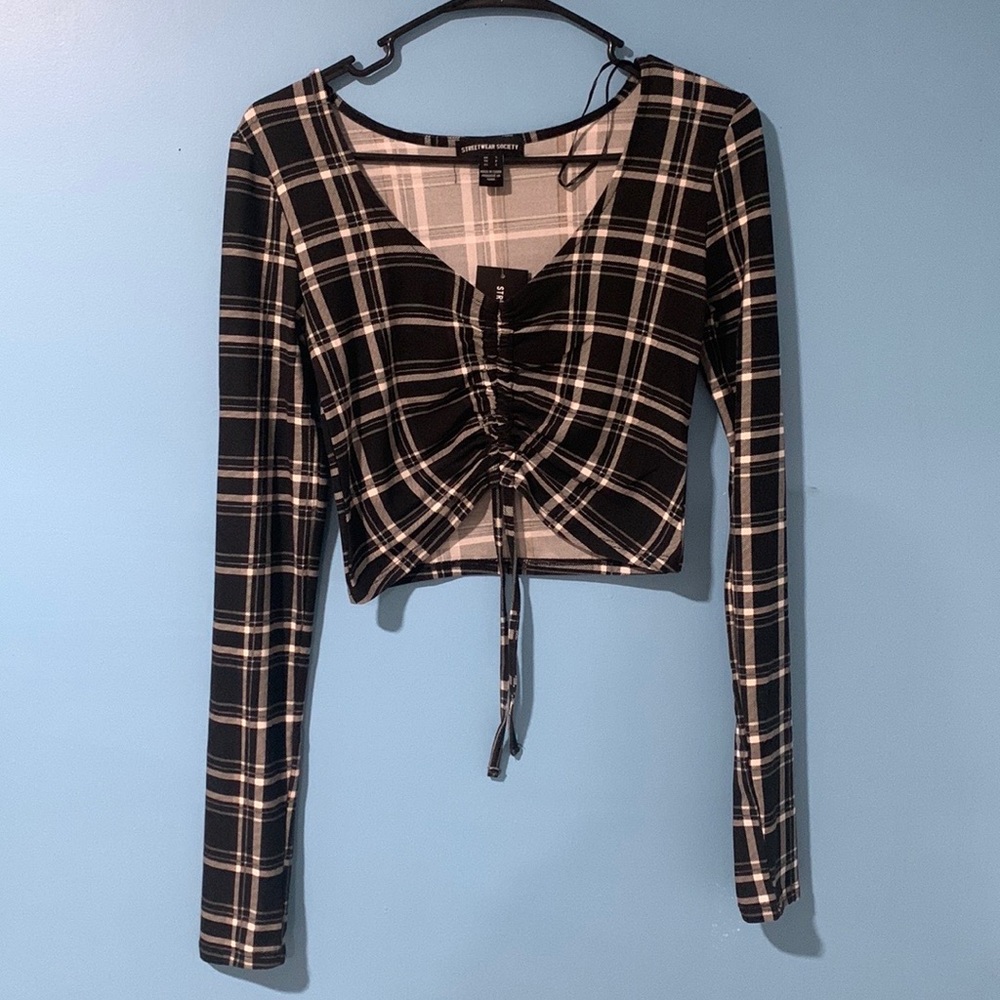 Plaid Ruched Top